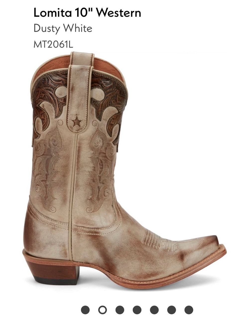 Tony Lama Lomita Dusty White 10” Western Boot - Picture 13 of 13